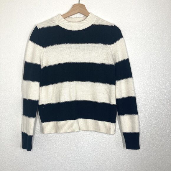 Banana Republic Sweater Womens Small Black White Striped Crewneck Pullover Knit - Picture 1 of 13
